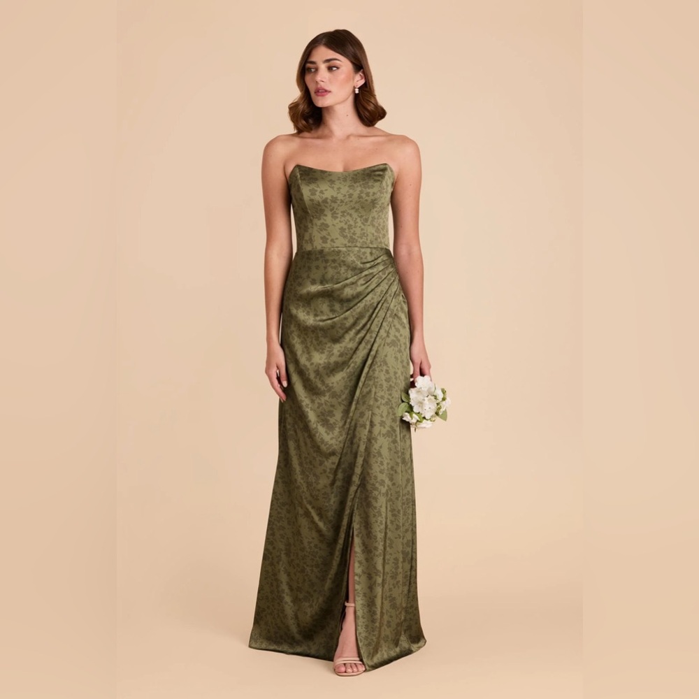Birdy Grey Satin Green Floral Bridesmaid Dress - Picture 1 of 2